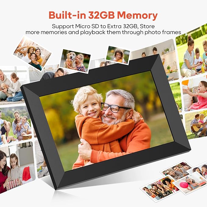 BIGASUO Digital Picture Frame, 10.1" Frameo Digital Frame WiFi