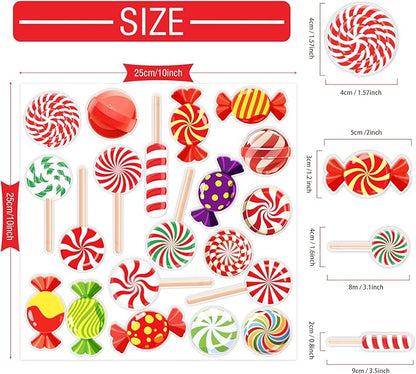 20 PCS Christmas Thick Gel Clings Winter Christmas Peppermint Window Gel Clings Decals Stickers for Kids Toddlers and Adults Home Airplane Classroom Nursery Christmas Holiday Party Supplies