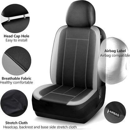 HChengkikz Car seat Covers Front Seat, Waterproof Neoprene Seat Covers, Airbag Compatible, Universal Fit Automotive Seat Covers for Most Cars, Trucks, SUVs (Black + LightGray)