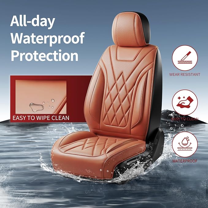 Car Seat Covers Compatible with Hyundai Kona 2018-2025 2026 Waterproof & Breathable Luxury Leather All-Weather Seat Cushions Protectors, Airbag Compatible, Only 2 Front seat Covers (Brown)