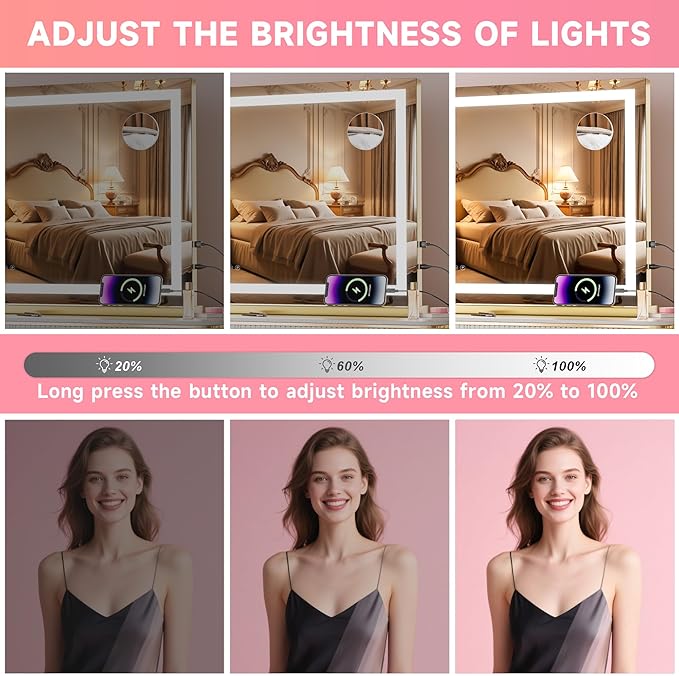 Vanity Mirror with Lights, Dimmable 3 Modes, Memory Function, Smart Touch