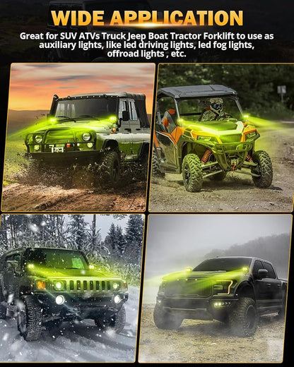 Auxbeam 4In 60W Amber Fog Lights, Amber Led Pods Super Bright Spot Beam Offroad Lights with Plug and Play Wiring Harness Kit for Truck SUV ATV UTV Jeep Wrangler Motorcycle