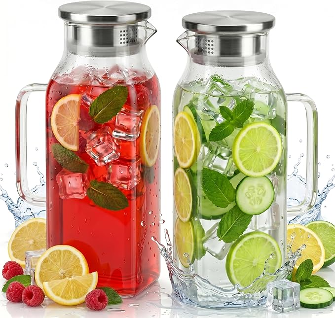 2 Pack Square Glass Pitcher