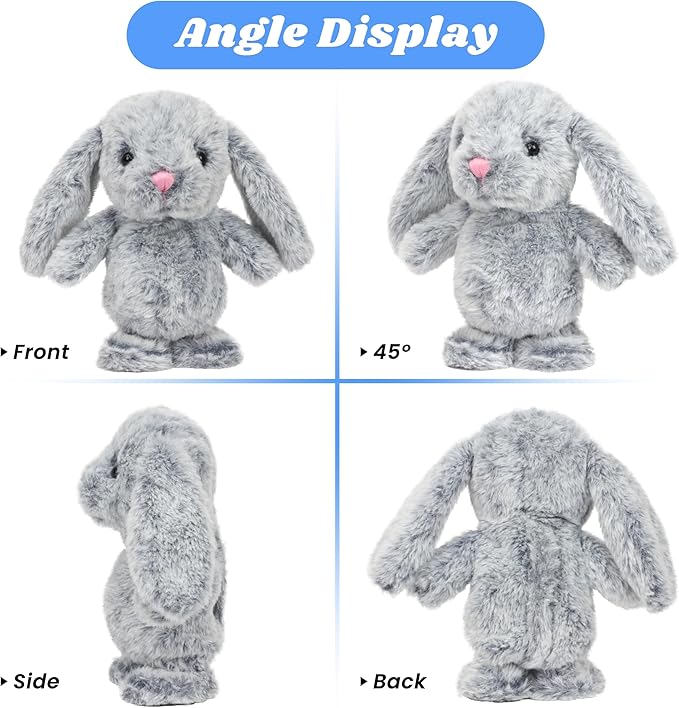 Hopearl Talking Singing Bunny Repeats What You Say Rabbit Walking Electric Interactive Animated Toy Speaking Plush Buddy Gifts for Toddlers, Gray, 9''