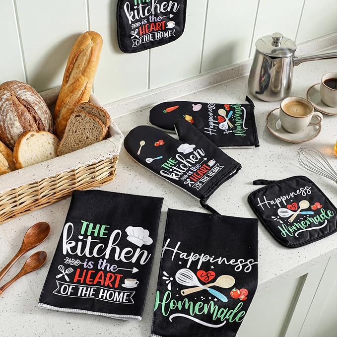 Sratte 6 Pcs Kitchen Decor Accessories Set Farmhouse Towels Pot Holders Oven