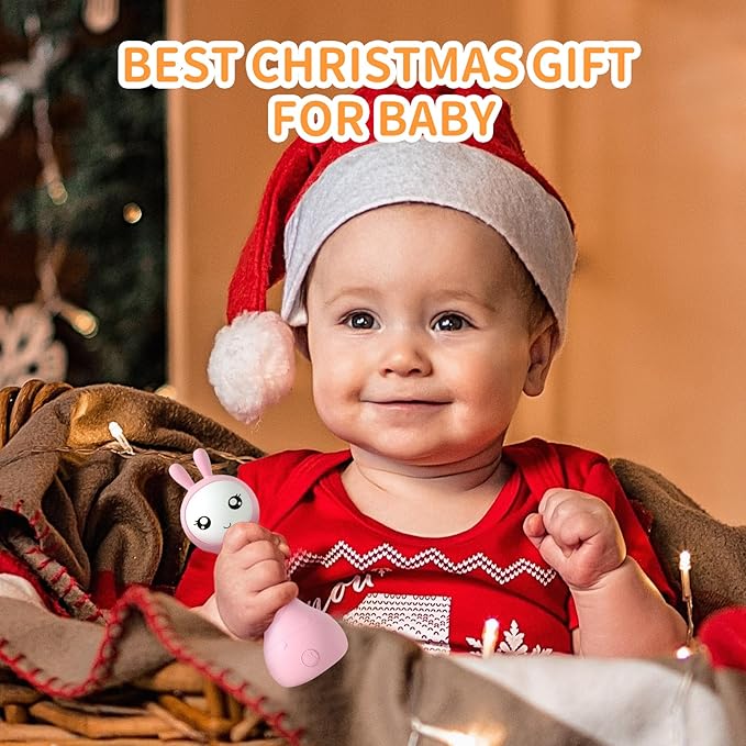 alilo Yoyo Talking Bunny Baby Musical Light-Up Rattle Toys 0-6-12-18 Months, Voice Mimicking Toy, Preloaded 90+ Audio Content, ABC/Number/Notes Learning Toys for Baby Infant Newborn Boy Girl Gifts
