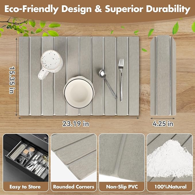 Large Stone Dish Drying Mat for Kitchen Counter, Eco-friendly, Instant Drying