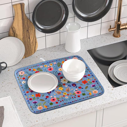 Lovely Flowers Dish Drying Mat