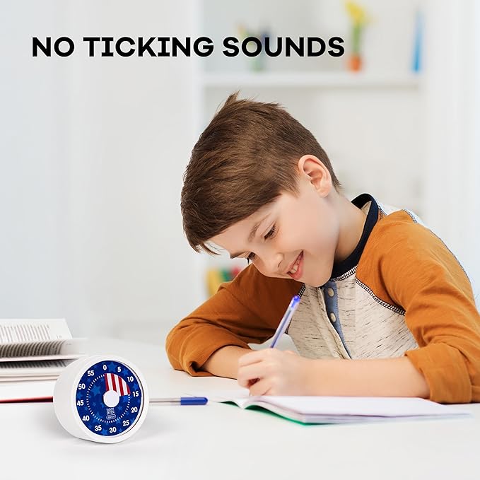 TWENTY5 SEVEN Countdown Timer 3 inch, Silent 60 Minute 1 Hour Visual Timer with Pause Function, Magnetic Classroom Teaching Tool Office Meeting, Countdown Clock for Kids Time Management, Blue Stars