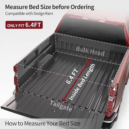 OEDRO Soft Roll Up Truck Bed Tonneau Cover Compatible with Dodge Ram 1500 New Body Style 2019-2026 6.4 ft Bed Without Rambox