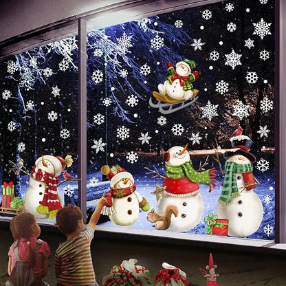 Christmas Window Clings，Snowflake Stickers，Snowman Decals，Stickers for Windows Glass，Winter Window Cling，Christmas Decorations Holiday