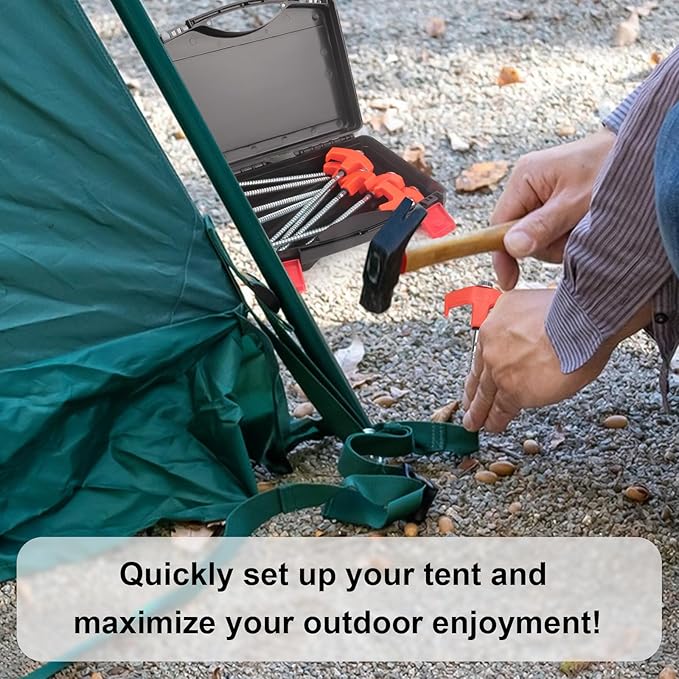 20 Pcs Tent Stakes Heavy Duty, 8 in Ground Anchors Screw in, Grow in the Dark Screw in Tent Stakes, Camping Stakes with Storage Box, Threaded Tent Spikes with Hex Head Driver and Stake Puller