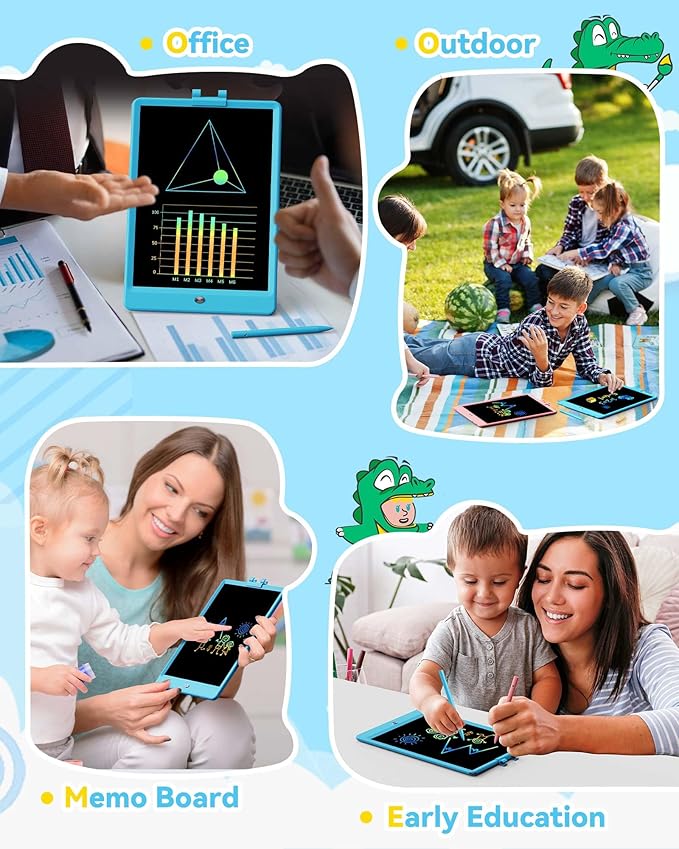 KOKODI 8.5 Inch LCD Writing Tablet with Anti-Lost Stylus, Erasable Doodle Board Colorful Toddler Drawing Pad, Car Travel School Games Toys for 3 4 5 6 7 8 Kids, Birthday Gift for Girls Boys Blue
