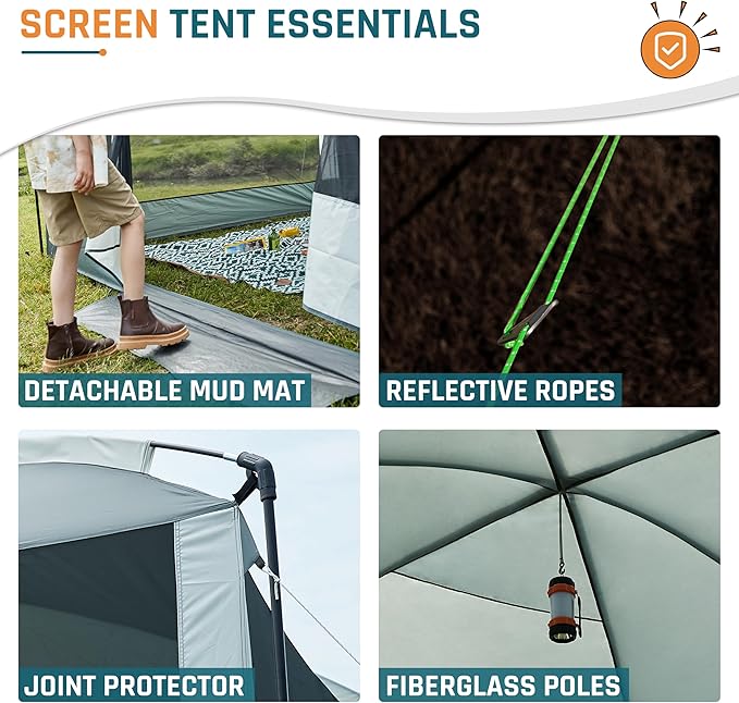 Screen House Tent 13x9ft Screen Room Mesh Gazebos w/ 2 Magnetic Doors, Included Projection Screen, Camping Tent Screened Canopy Shelter for Outdoor Patios Backyards Activities (Gray)