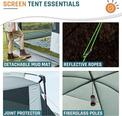 Screen House Tent 13x9ft Screen Room Mesh Gazebos w/ 2 Magnetic Doors, Included Projection Screen, Camping Tent Screened Canopy Shelter for Outdoor Patios Backyards Activities (Gray)