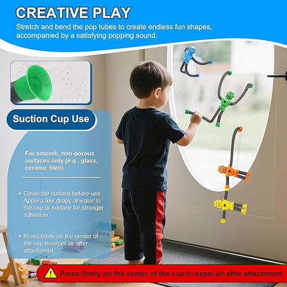 Robot Suction Cup Toys Pop Tubes | 6 PCS-Stretchy Sensory Fidget Toys for Kids Ages 3+ | Perfect for Travel, Party Favors,Autism, Stress Relief | Fun Robot-Shaped Suction Cup Toys