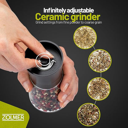 ZOLMER® Premium Stainless Steel Salt and Pepper Grinder Set manual | Adjustable