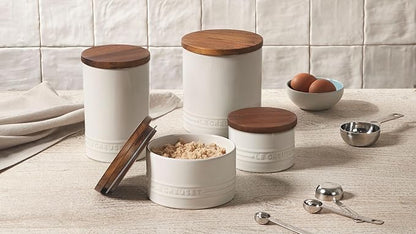 Le Creuset Signature Salt Cellar and Storage Canister with Wood Lid, 1.2 qt., Oyster