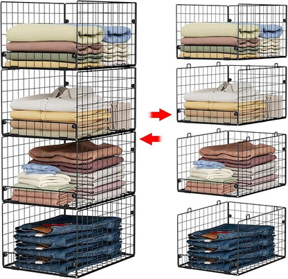 4-Tier Stackable Closet Organizers and Storage Shelves, Foldable Closet Shelf