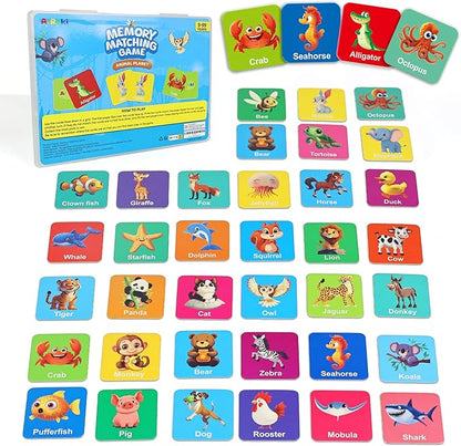 72 PCS Animals Memory Matching Game for Kids, Animal Theme Memory Game for Toddlers, Memory Cards Concentration Game for Ages 3 and Up