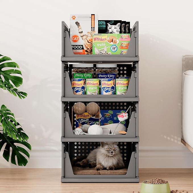 Pinkpum 6 Pack Black Closet Organizers and Storage Plastic Stackable Storage