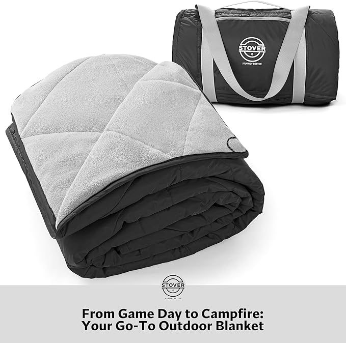 STOVER Waterproof Stadium Blanket – Portable Outdoor Camping Blanket for Travel, Picnics, or Sports – Warm, Windproof, Lightweight, and Packable (Onyx Black)