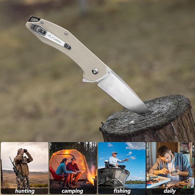 FLISSA Pocket Knife, Folding Tactical Knife with G10 Handle, D2 Blade, Liner Lock, Pocket Clip, EDC Knife for Hiking, Camping, Survival, Indoor and Outdoor Activities(Brown)