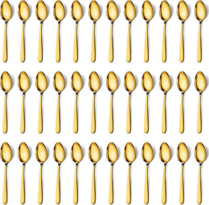 Pleafind 36 Pieces Gold Teaspoons Set - 6.2 inch, Spoon Silverware, Stainless Steel Tea Spoons, Mirror Polished Small Teaspoon, Dessert Spoons for Home, Kitchen, Restaurant, Dishwasher Safe