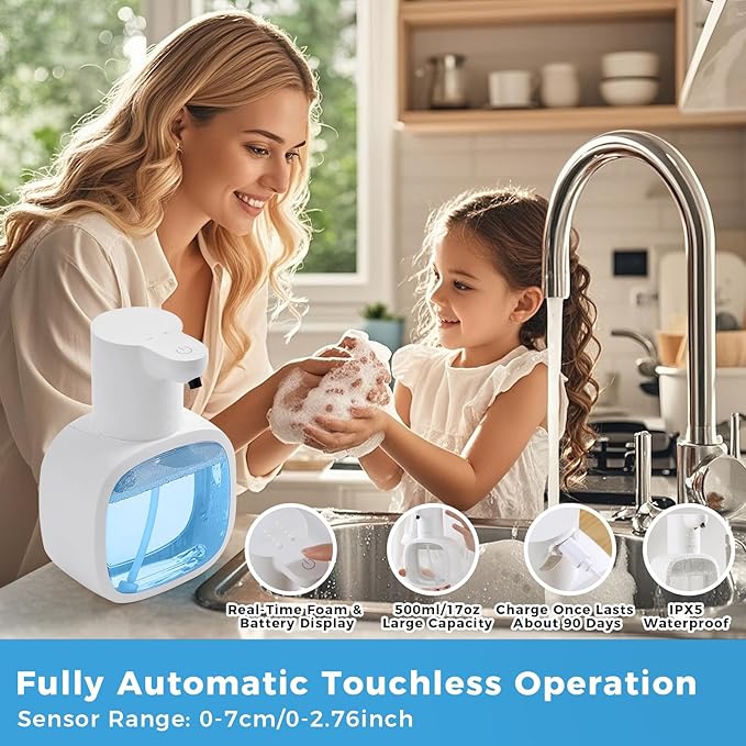Automatic Foaming Soap Dispenser, 17oz/500ml Touchless Rechargeable