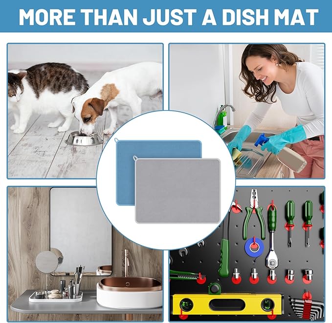 Hushee 2 Pack Extra Large Dish Drying Mat Microfiber Absorbent Dish Drying Pad