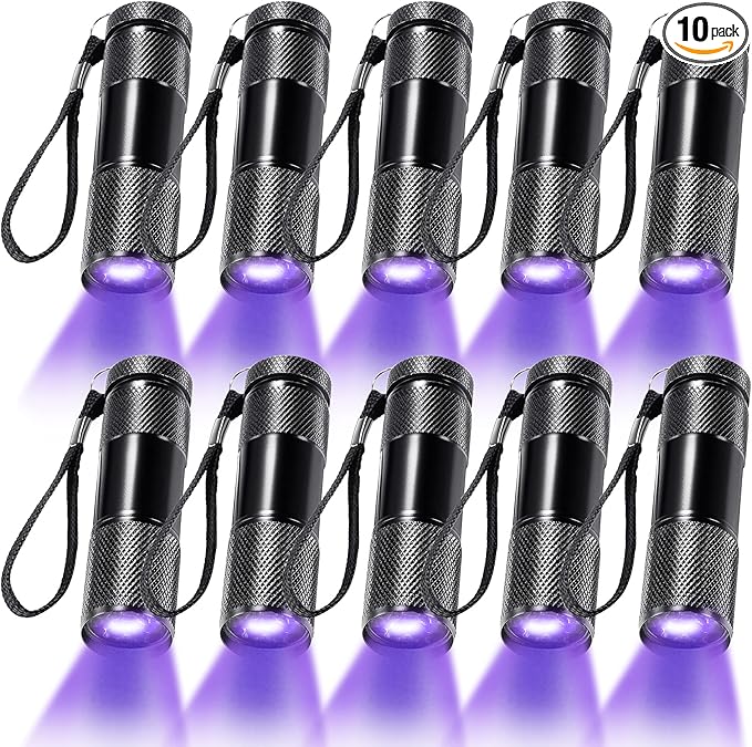 Roceei 10 Pieces UV Blacklight Flashlights, LED Light, Handheld, Mini Light Torch Detector, Portable UV Flashlight Torch for Pets Stains Urine (Purple Light)