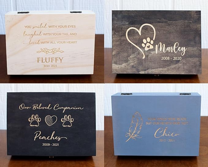 Personalized Pet Memory Keepsake Box Custom Engraved Wooden Memorial Box with Lid - Pet Loss Gift for Dogs or Cats Remembrance Storage Boxes for Ashes, Urns, Photos Forever Friend Always In Your Heart