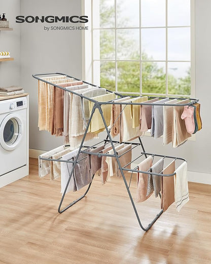 SONGMICS Clothes Drying Rack, Foldable 2-Level Laundry Drying Rack,