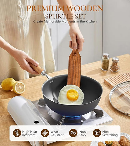 2Pcs Spurtles Kitchen Tools Wooden, Wooden Spurtle Spatula Set