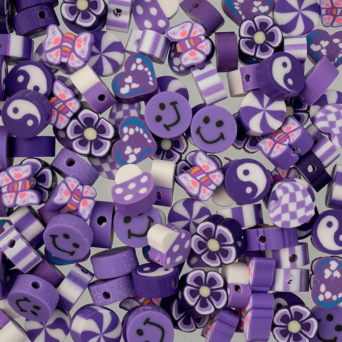 120pcs John Bead 9mm Assorted Purple Polymer Clay Craft Beads for Jewelry Bracelet Making