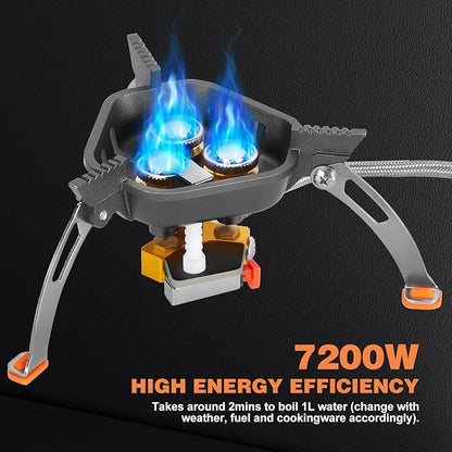 WADEO Camping Cookware Mess Kit with 7200W Camping Stove, 14PCS Non-Stick Camping Pot Pan Set with Stainless Steel Fork Knive Spoon for Camping Backpacking Hiking Outdoor Cooking and Picnic