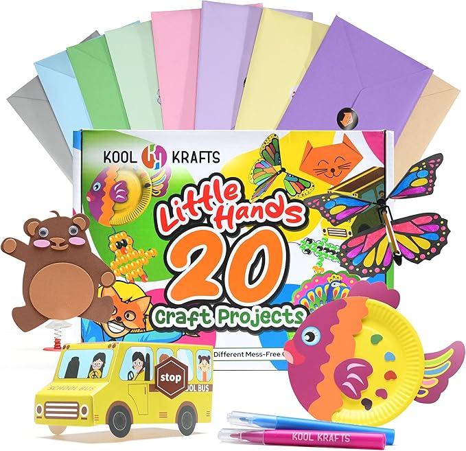 20 Arts & Crafts Kit for Kids, All-Inclusive, No Mess Craft Kits & Supplies for Boys & Girls – DIY Creative Activity, Easy Step-by-Step Guide, Individually Packaged Crafts, Christmas Gift, Travel Gift