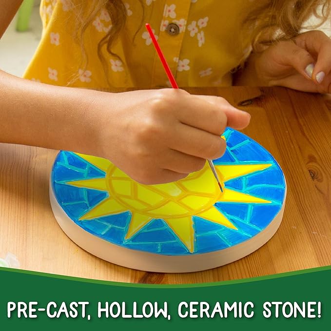 Creative Roots Mosaic Sun Stepping Stone Kit, Includes 7-Inch Ceramic Stepping Stone & 6 Vibrant Paints, DIY Garden Stone for Kids Ages 6+