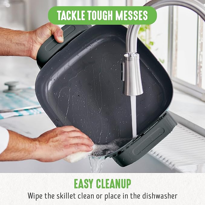 GreenLife 12" 5QT Square Electric Skillet, Glass Vented Lid, Ceramic PFAS-Free