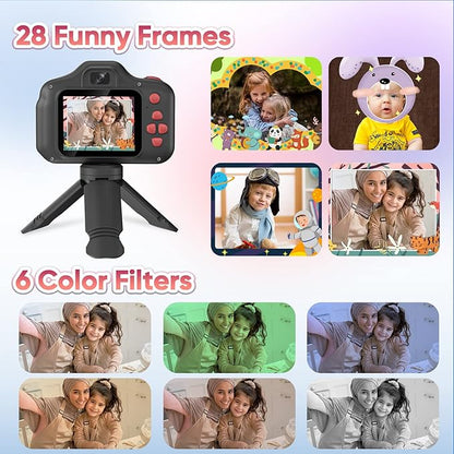 Seckton Upgrade Kids Selfie Camera, Christmas Birthday Gifts for Boys Girls Age 3-12, Children Digital Video Cameras with Flash, 2.4" Screen Portable Camera Toy 4 5 6 7 8 9 Year Old Boys Girls-Black
