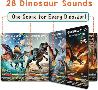 LEARNING BUGS Dinosaur Sound Book for Kids 3-5, 28 Realistic Sounds. Explore Land, Sky, & Sea Dinosaurs, Perfect Educational Toy and Gift for Toddlers