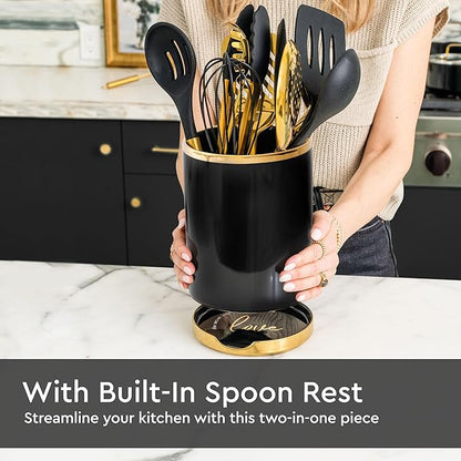STYLED SETTINGS Black and Gold Utensil Holder
