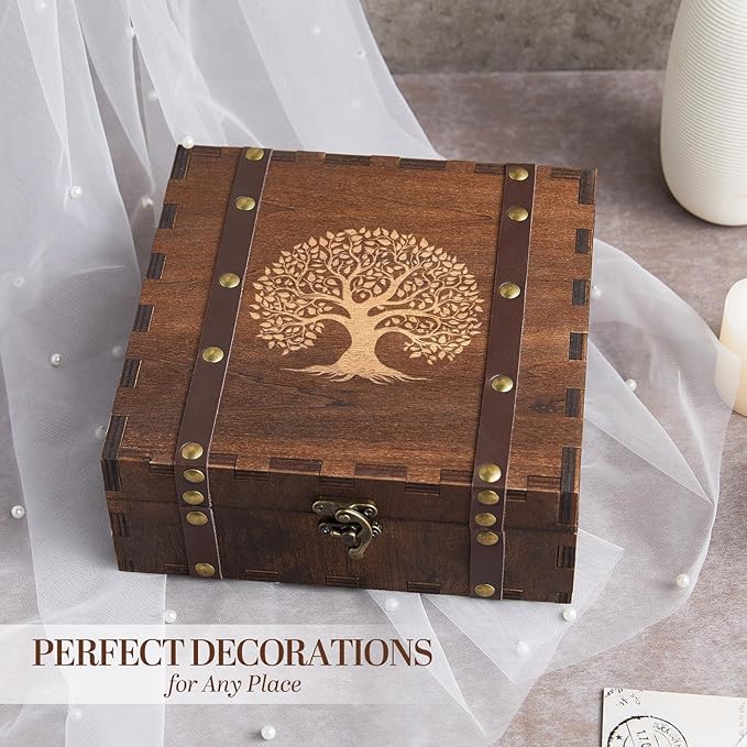 AW BRIDAL Wedding Keepsake Box with Tree of Life Engraved, Wood Decorative and Storage Boxes, Bridal Shower Gifts for Bride, Engagement Gifts for Couples Newly Engaged, Anniversary Marriage Presents