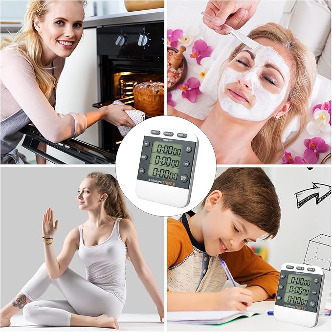 Photect 2 Pcs Digital Kitchen Timer 3 Channels Multi Timer Loud Adjustable