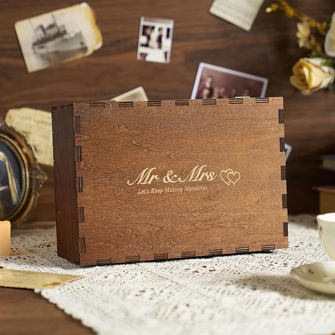AW BRIDAL Mr and Mrs Wedding Keepsake Box Large for Couples, Wooden Engraved Memory Boxes with Lids, Bridal Shower Gifts for Bride, Engamement Gifts for Engaged Couple, Storage and Decorative Chest