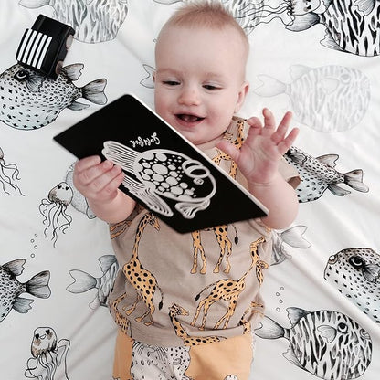 Wee Gallery Art Cards for Baby, Durable High Contrast Black and White Animal Flashcards for Newborns, Brain Development, Sensory Toys, Tummy Time Essentials for Infant and Toddler - Ocean Animals