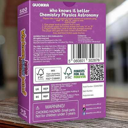 Board Games for Kids 8-12 and Family - Science Trivia Card Game for Kids Age 12+ - Who Knows Chemistry Physics Astronomy Better? - 500+ Questions - Fast-Paced Educational Game for Teens and Adults