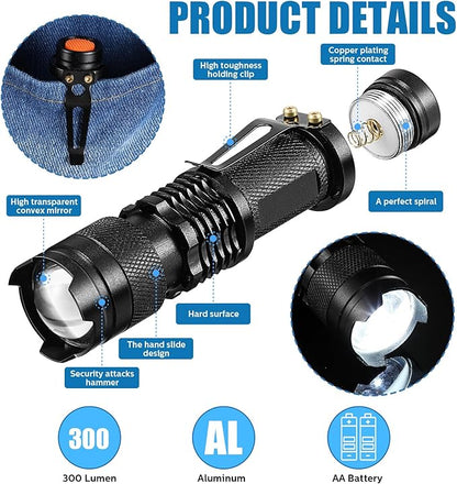 Fumete 20 Pieces LED Flashlight Mini 3 Mode Tactical Torch Small Water Resistant Pocket Flash Light Adjustable Focus Light Pen for Men, Father, Indoor Outdoor Hiking(Black)