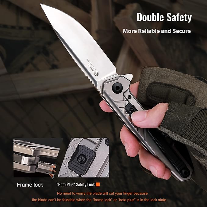 Ruike Tactical Folding Pocket Knife for Men,N690 Stainless Steel Blade,TC4 Titanium Alloy Handle,Frame Lock,Lightweight,Clip Belt Carry,Small Camping Cool Flipper Microtech Elemental Survival Hiking Hunting Outdoor Gadget Gear Tool Father Gifts