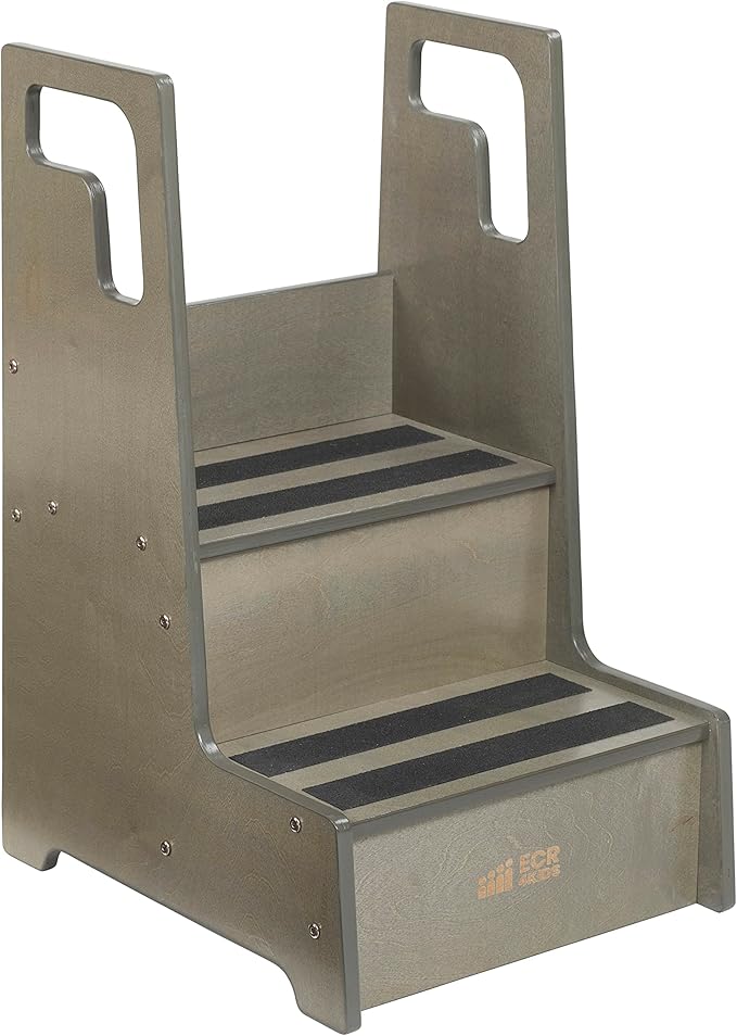 ECR4Kids Reach-Up Step Stool with Handles, Kids Furniture, Grey Wash